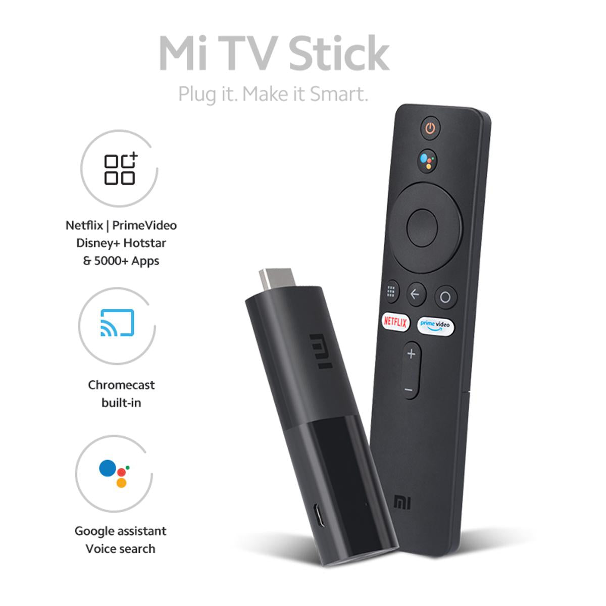 Mi TV Stick 4K – جهاز بث ذكي 4K بنظام Android TV مع ريموت صوتي (أسود)