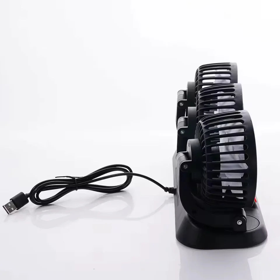 مروحة ثلاثية برؤوس قابلة للتعديل مع شحن USB – تبريد قوي وموجه