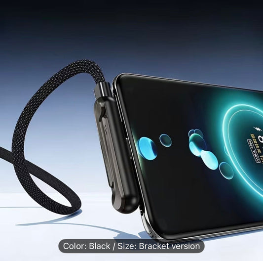 240W Foldable Phone Stand Data Cable | Dual Type-C Super Fast Charging Elbow, Braided Cable, Suitable for Various Phones, USB Data Transmission