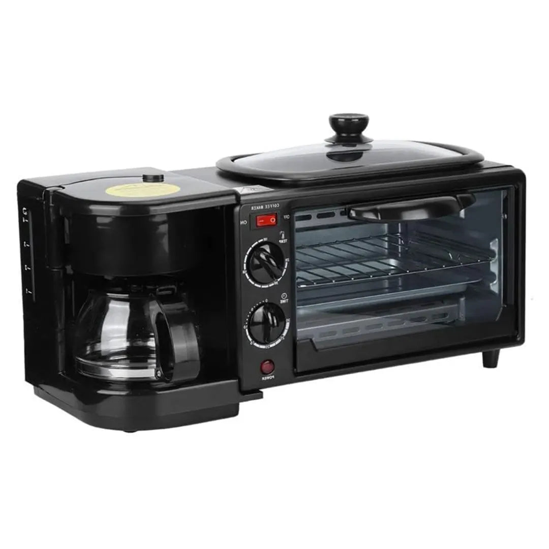 محطة إفطار ذكية 3 في 1 – فرن ميكروويف، مقلاة، وماكينة قهوة | حل مطبخ متكامل ☕🍳🔥